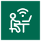 Person working on computer with signal icon